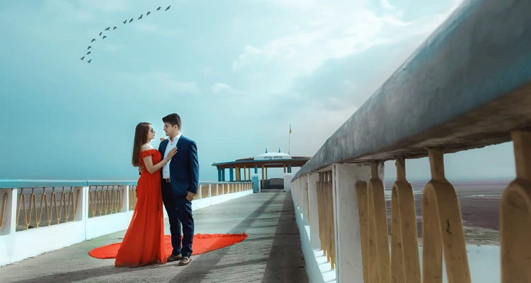G601, Red Long Slit Cut Trail Prewedding Shoot Gown Size: All, Color: All