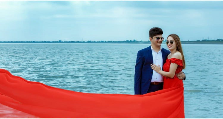 G601, Red Long Slit Cut Trail Prewedding Shoot Gown Size: All, Color: All