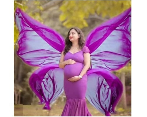 G218,Purple Maternity Shoot Trail Baby Shower Lycra Fit Gown, Size: All, Color: All
