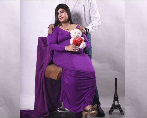 G41,Purple Maternity shoot Baby Shower Lycra Body Fit Gown, Size: All, Color: All