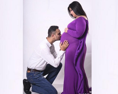 G41,Purple Maternity shoot Baby Shower Lycra Body Fit Gown, Size: All, Color: All