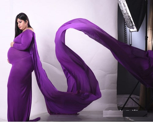 G41,Purple Maternity shoot Baby Shower Lycra Body Fit Gown, Size: All, Color: All