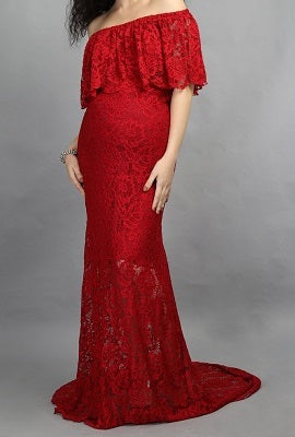 G408, Wine Lace Os Maternity Shoot Trail Baby Shower Lycra Body Fit Gown, Size: All, Color: All