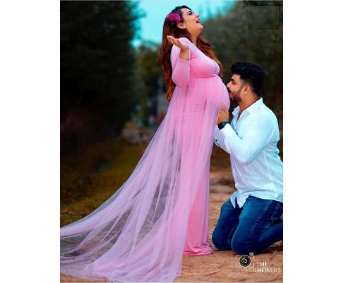 G56, Pink Maternity Trail Lycra Body Fit Gown, Size: All, Color: All