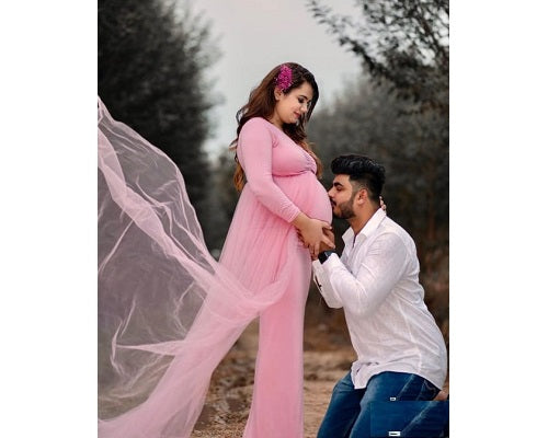 G56, Pink Maternity Trail Lycra Body Fit Gown, Size: All, Color: All
