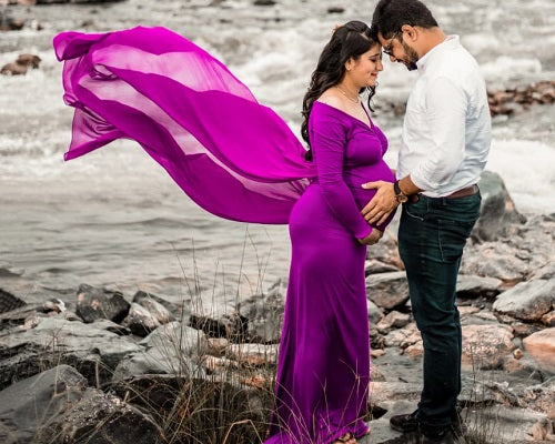 G41,Purple Maternity shoot Baby Shower Lycra Body Fit Gown, Size: All, Color: All