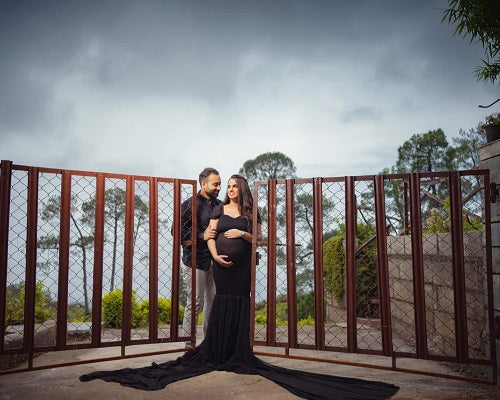 G220, Black Maternity Shoot Trail Baby Shower Lycra Fit Gown, Size: All, Color: All