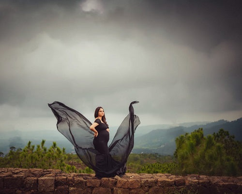 G220, Black Maternity Shoot Trail Baby Shower Lycra Fit Gown, Size: All, Color: All