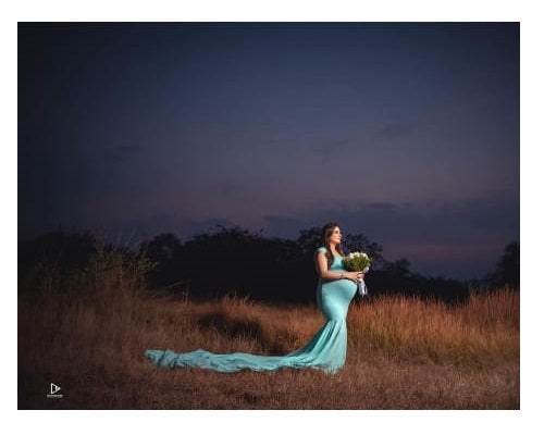 G49,Light Green Maternity Shoot Baby Shower Trail Lycra Fit Gown, Size: All,Color: All