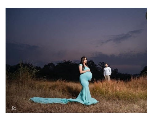 G49,Light Green Maternity Shoot Baby Shower Trail Lycra Fit Gown, Size: All,Color: All