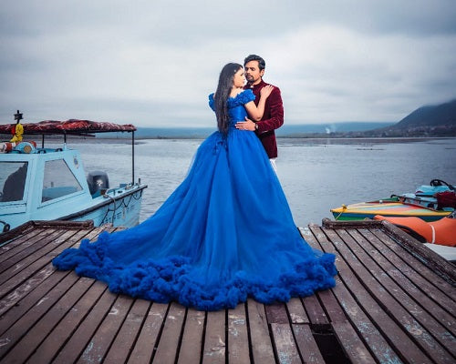 G237, Luxury Royal Blue Puffy Cloud Trail Ball Gown, Size: All, Color: All