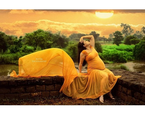 G219, Mustered Maternity Shoot Trail Baby Shower Gown, Size: All, Color: All