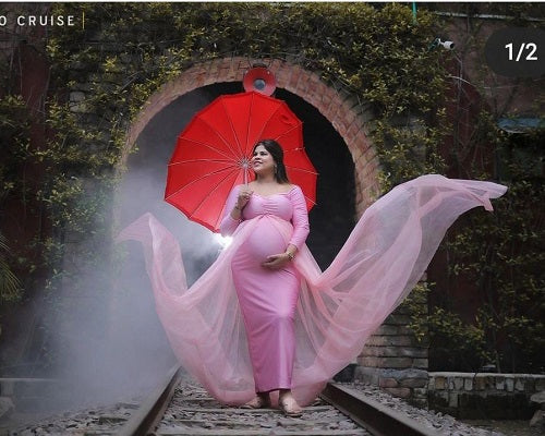 G56, Pink Maternity Trail Lycra Body Fit Gown, Size: All, Color: All