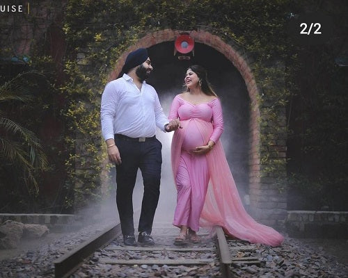 G56, Pink Maternity Trail Lycra Body Fit Gown, Size: All, Color: All