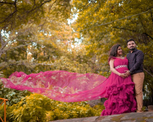 G148, Wine Puffy Maternity Shoot Baby Shower Trail Gown Size: All, Color: All