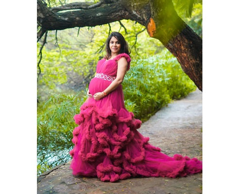 G148, Wine Puffy Maternity Shoot Baby Shower Trail Gown Size: All, Color: All