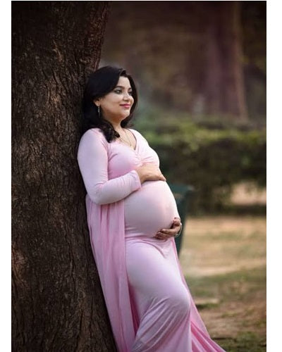 G156, Pink Maternity shoot Baby Shower Lycra Body Fit Gown, Size: All, Color: All