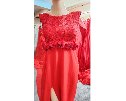G601, Red Long Slit Cut Trail Prewedding Shoot Gown Size: All, Color: All