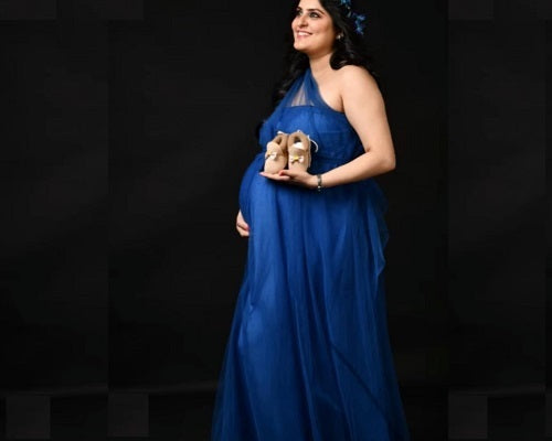 G319, Blue Maternity One Shoulder Gown, Size: All, Color: All