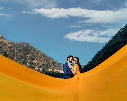 G378, Yellow prewedding Shoot Long Trail Gown, Size: All, Color: All