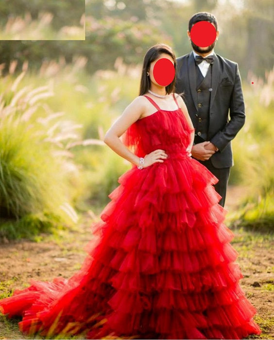 G637, Luxury Red Infinity Frill Shoot Trail Gown, Size: All, Color: All