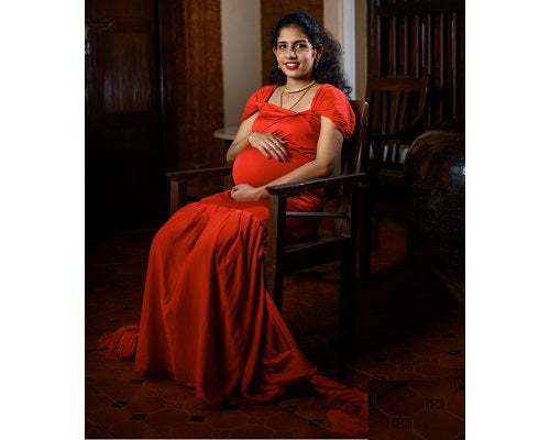 G215,Red Maternity Shoot Trail Baby Shower Lycra Body Fit Gown, Size: All, Color: All