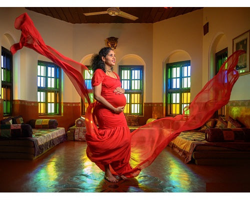 G215,Red Maternity Shoot Trail Baby Shower Lycra Body Fit Gown, Size: All, Color: All