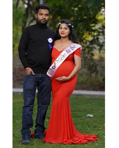 G215,Red Maternity Shoot Trail Baby Shower Lycra Body Fit Gown, Size: All, Color: All