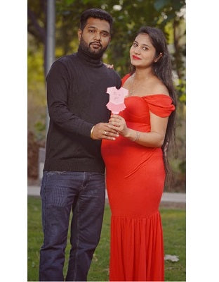 G215, Red Maternity Shoot Trail Baby Shower Lycra Fit Gown, Size: All, Color: All
