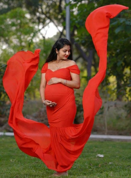 G215,Red Maternity Shoot Trail Baby Shower Gown, Size: All, Color: All