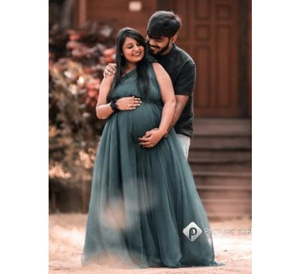 G319, Blue Maternity One Shoulder Gown, Size: All, Color: All
