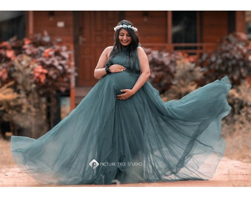 G319, Blue Maternity One Shoulder Gown, Size: All, Color: All