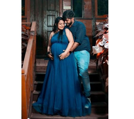 G319, Blue Maternity One Shoulder Gown, Size: All, Color: All