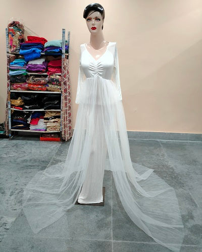 W52, White Maternity Trail Lycra Body Fit Gown, Size: All, Color: All
