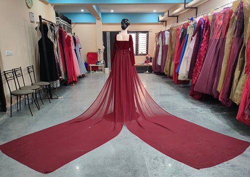 G34, Wine Velvet Lycra Infinity Twin Trail Gown, Size: All, Color: All