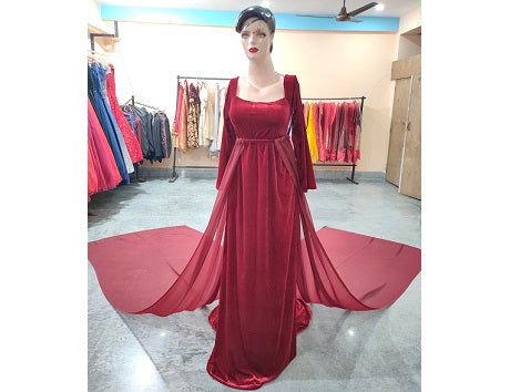 G34, Wine Velvet Lycra Infinity Twin Trail Gown, Size: All, Color: All