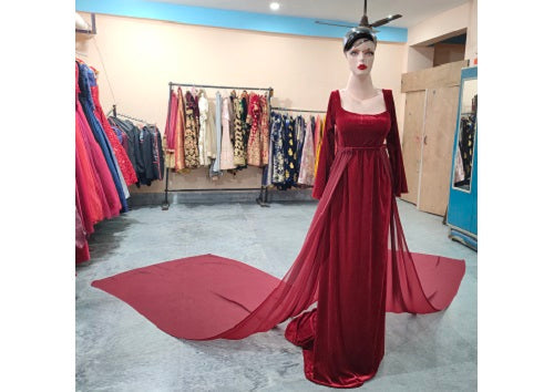 G34, Wine Velvet Lycra Infinity Twin Trail Gown, Size: All, Color: All