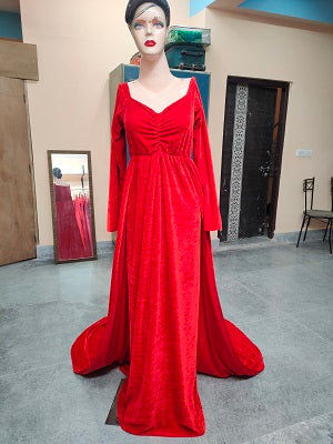 G24,Red Velvet Lycra maternity shoot Trail Gown, Size: All, Color: All