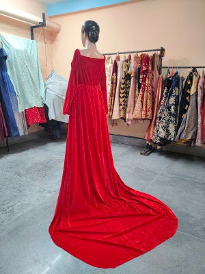 G24,Red Velvet Lycra maternity shoot Trail Gown, Size: All, Color: All