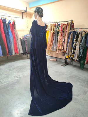G14, Navy Blue Velvet Maternity Shoot Baby Shower Trail Lycra Body Fit Gown, Size: All, Color: All
