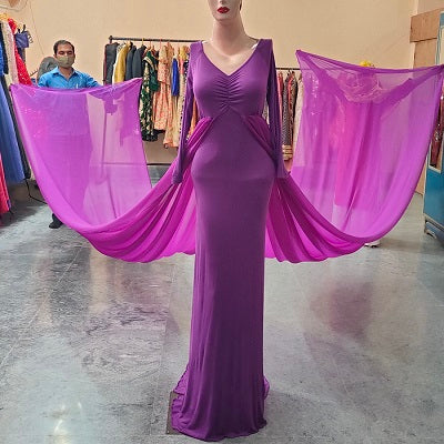 G31, Purple maternity long Trail Lycra Fit Gown, Size: All, Color: All