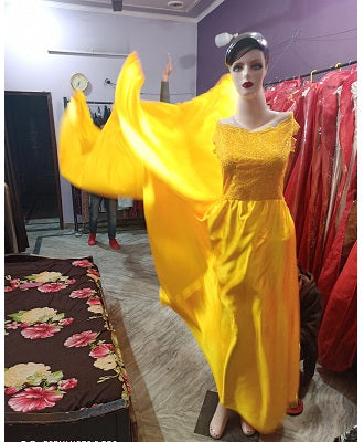 G278, Yellow Satin Long Trail Maternity Shoot Gown, Size: All, Color: All