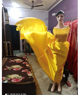G278, Yellow Satin Long Trail Maternity Shoot Gown, Size: All, Color: All