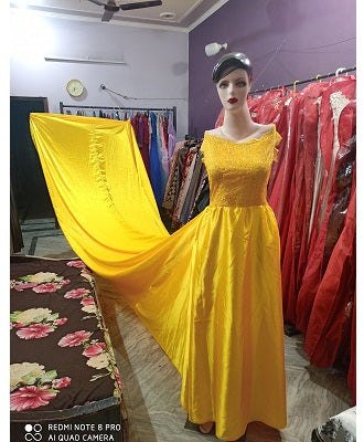 G278, Yellow Satin Long Trail Maternity Shoot Gown, Size: All, Color: All