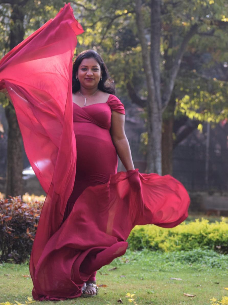 G215,Red Maternity Shoot Trail Baby Shower Gown, Size: All, Color: All