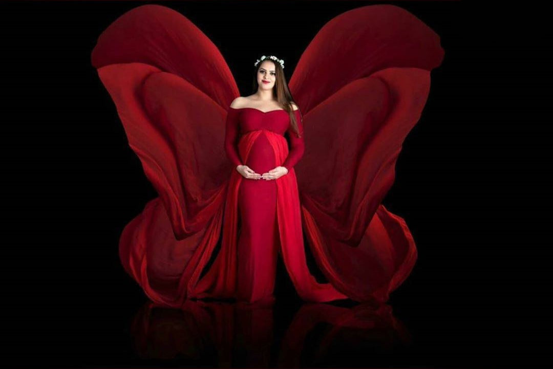 G44 ,Wine Maternity shoot Baby Shower Lycra Body Fit Gown, Size: All, Color: All