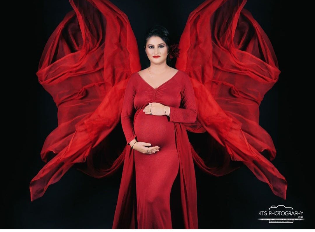 G44 ,Wine Maternity shoot Baby Shower Lycra Body Fit Gown, Size: All, Color: All