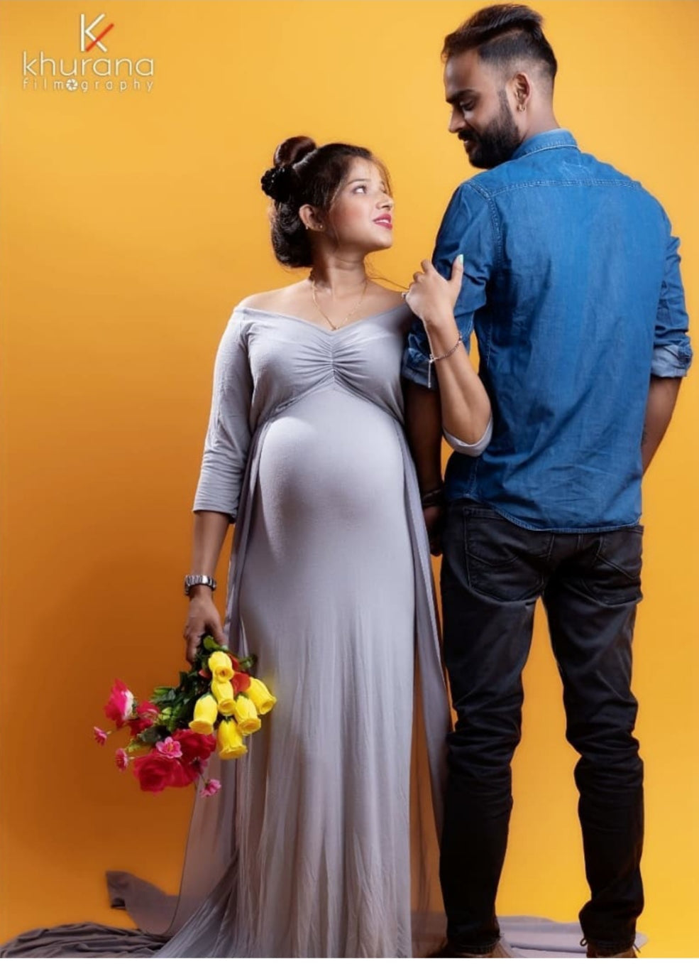 G155,Grey Maternity shoot Baby Shower Lycra Body Fit Gown, Size: All, Color: All