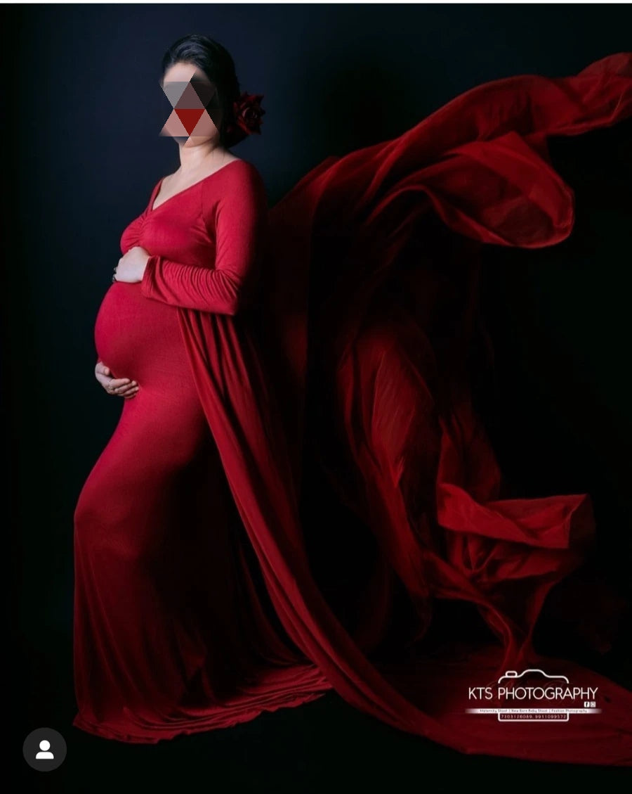 G44 ,Wine Maternity shoot Baby Shower Lycra Body Fit Gown, Size: All, Color: All