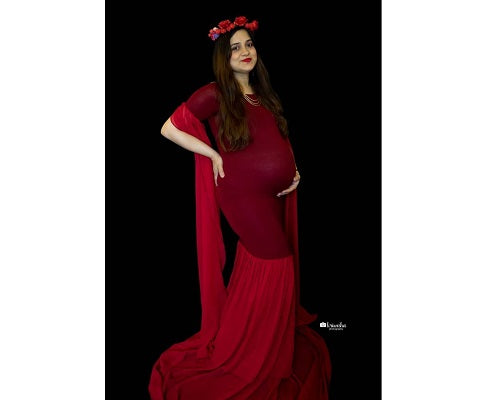 G181, Wine Maternity Shoot Long Sleeves Trail Baby Shower Gown, Size: All, Color: All